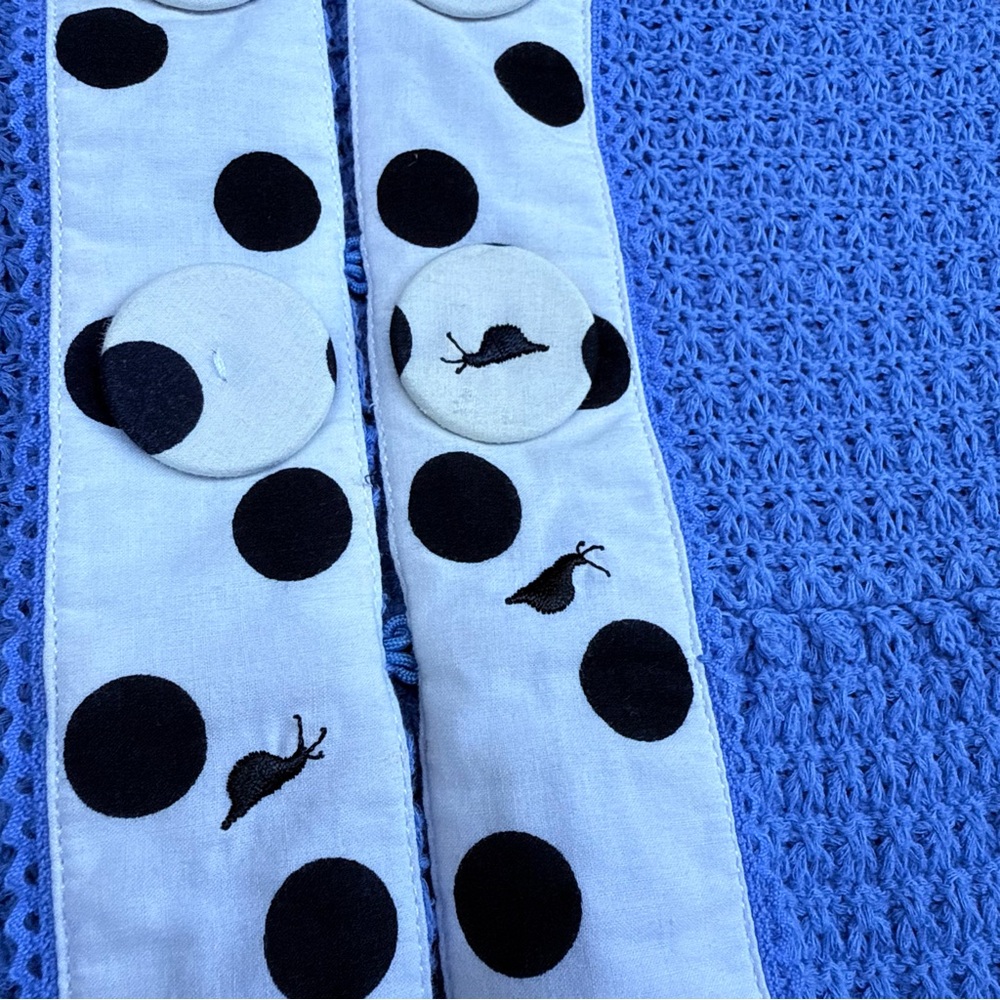 Anthropologie MOTH Blue Knit Short Sleeve Top Polka Dot Collared Snails S - Picture 3 of 7
